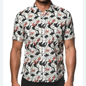 Postmarc Men’s Black Floral Tencel Blend Button Down Short Sleeve Dress Shirt M